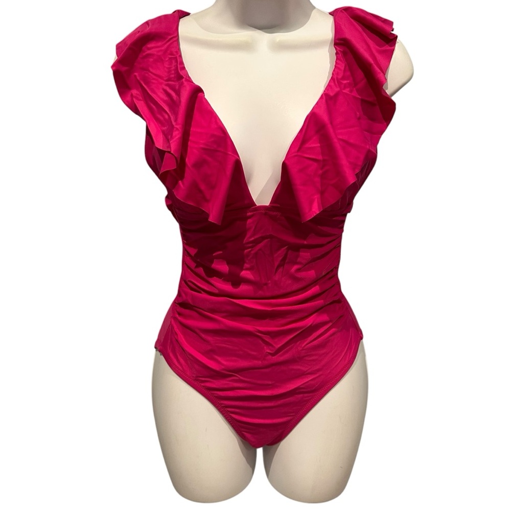 J. Crew Ruched Ruffle One-Piece Swimsuit Radiant Fuchsia Pink 8 New with Tag